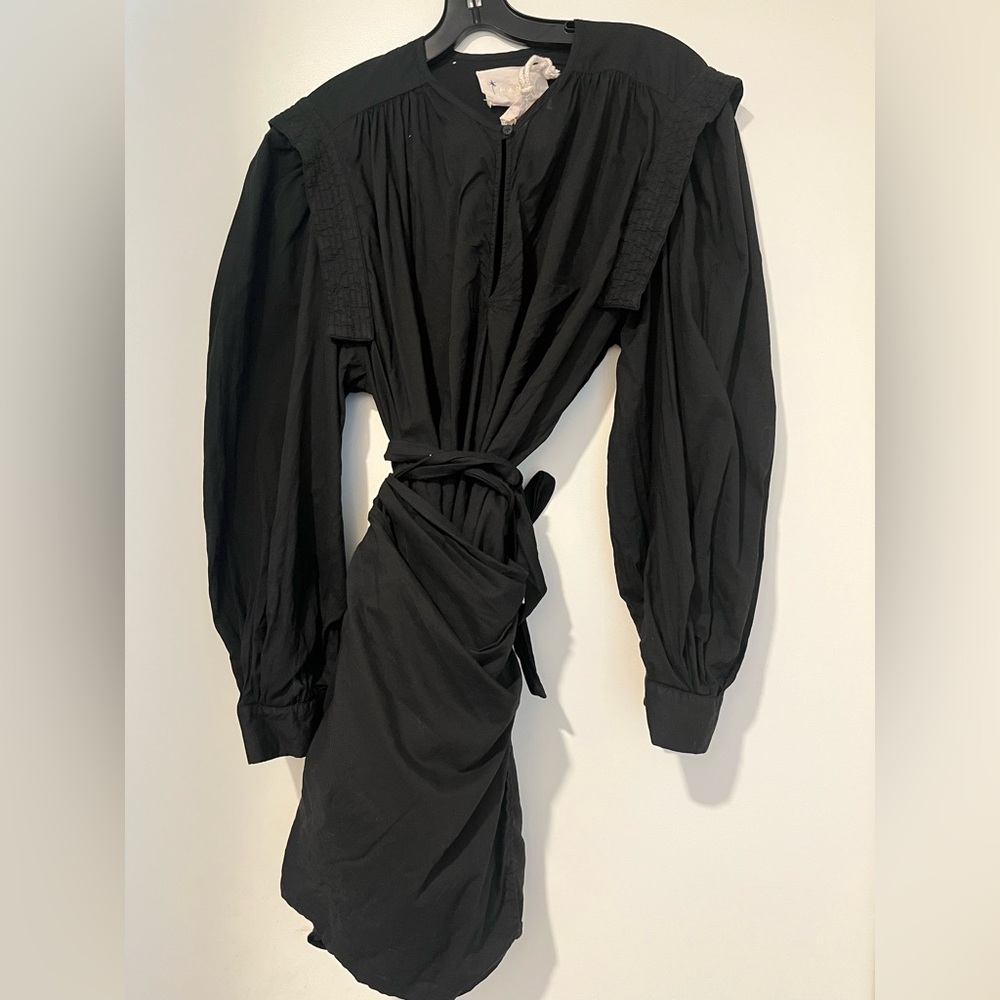 Manebi LS Black Cotton Wrap Dress, Size Small